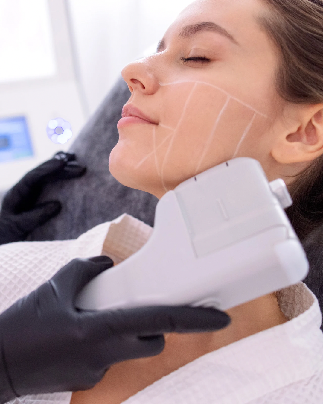 HIFU SMAS lifting on patient in dubai for lifting and contouring of face targetting chin and jaw.